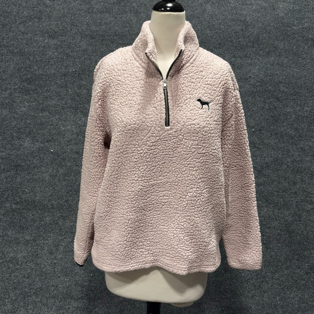 PINK Victoria's Secret Sweatshirt Womens S Pink Sherpa Fleece 1/4 Zip Pullover